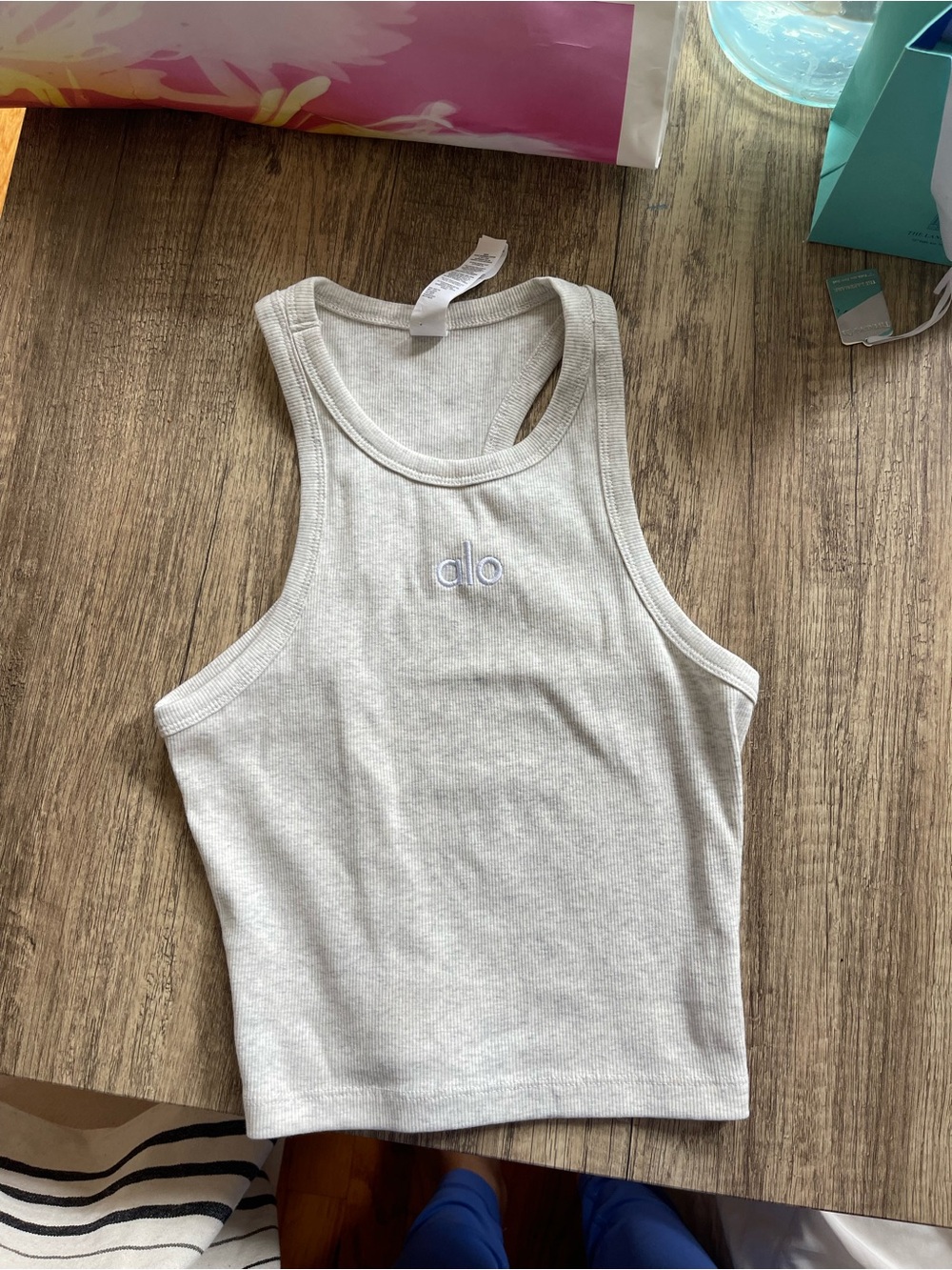 ALO Yoga Light Gray Ribbed Crop Tank Top